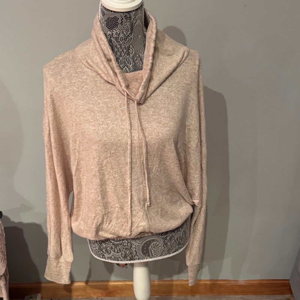 Lush Women's Cowl Neck Sweater - Light Tan
